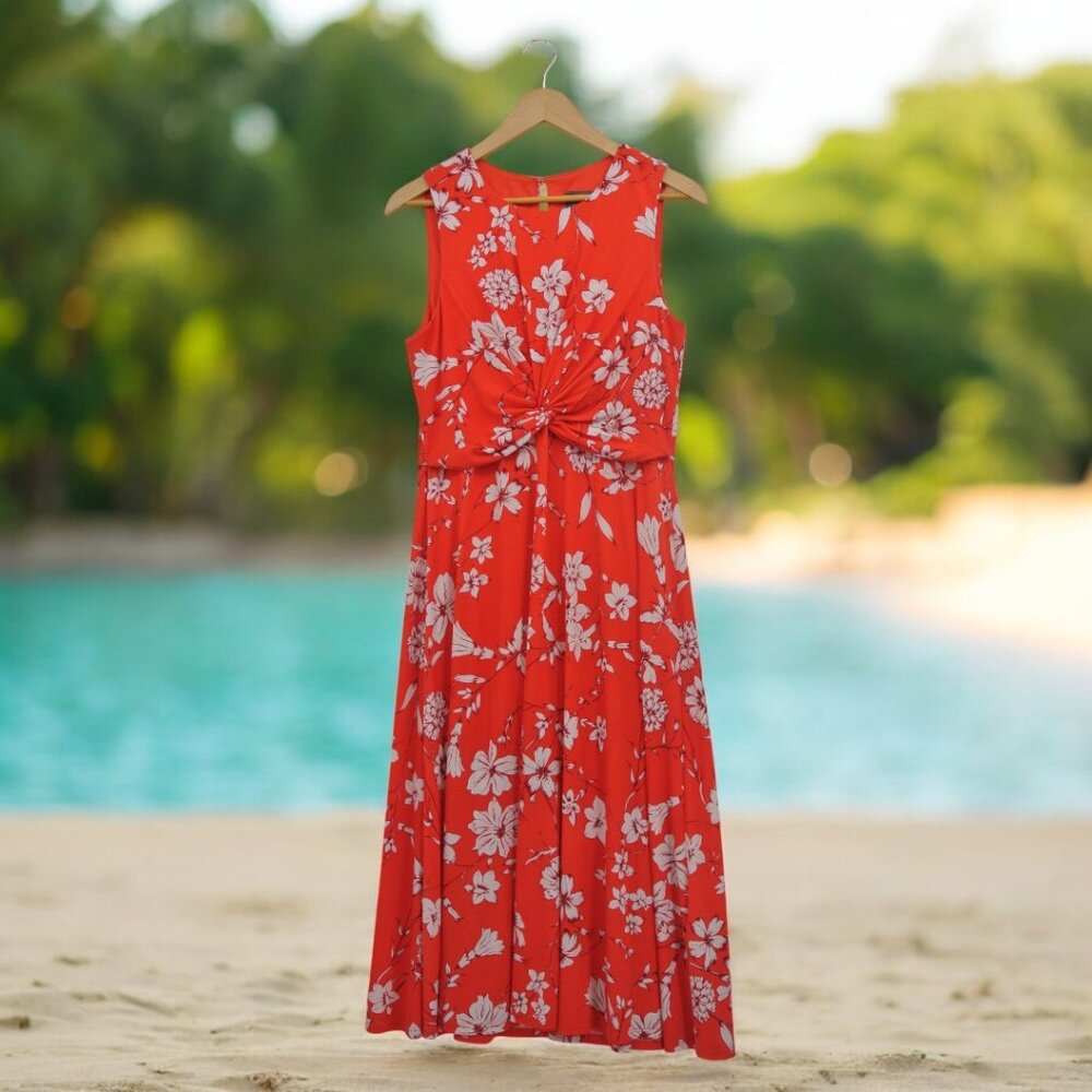 Vince Camuto Twist Front Floral Sleeveless Midi Dress Orange Size 10